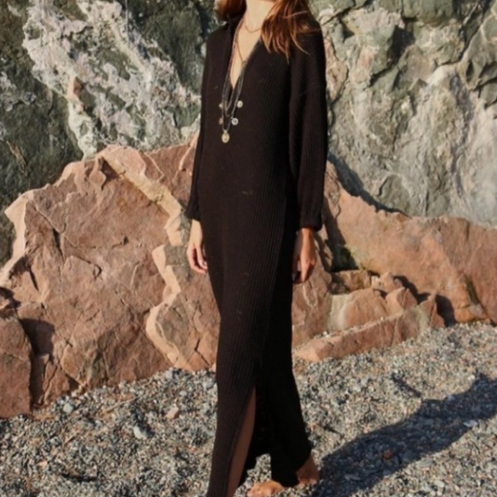 Free People Beach "Pacific" Maxi Dress in Black Size L